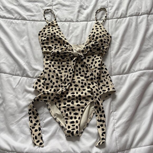Aerie Other - NWT Aerie Womens Size Small Long Beige Polka Dot Cheetah Bow Summer Beach